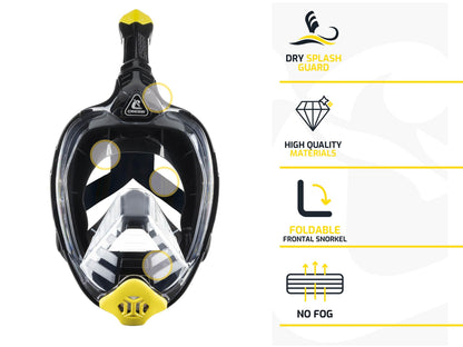 CRESSI Bali Full Face Mask Black/Grey S/M - Unisex Integral Snorkel Mask, Anti Fog Clear Lens, 100% Silicone, Dry Snorkel with Float Valve, Action Cam