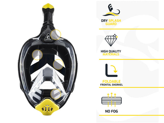 CRESSI Bali Full Face Mask Black/Blue L/XL - Unisex Integral Snorkel Mask, Anti Fog Clear Lens, 100% Silicone, Dry Snorkel with Float Valve, Action