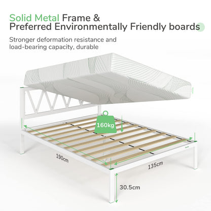 Novilla 30.5cm Metal Double Bed Frame, 4FT Platform Bed Frame with Headboard, Engineered Wood Slat Support, Solid Support Leg, Underbed Storage Space