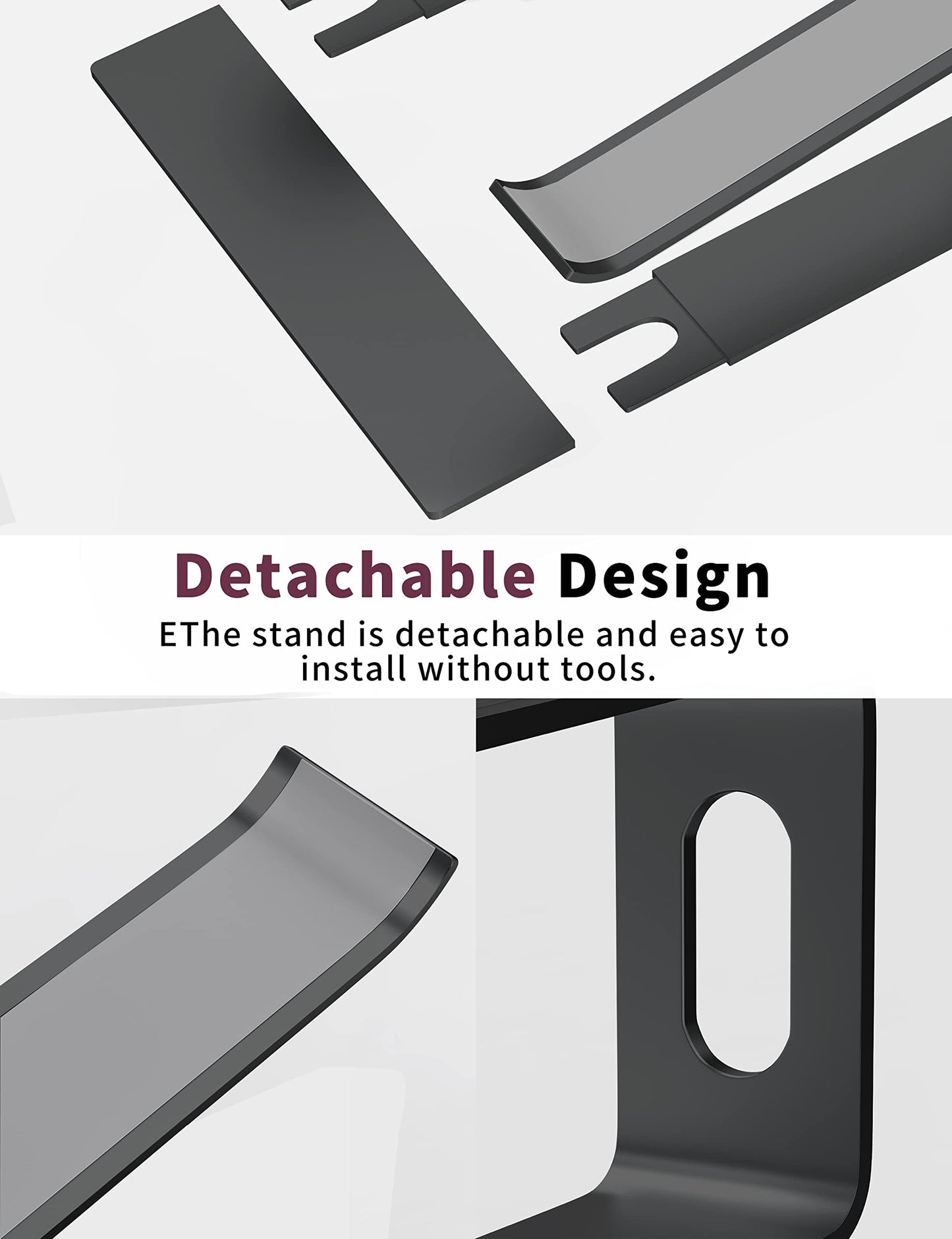 ALASHI Laptop Stand for Desk, Aluminum Computer Riser, Ergonomic Notebook Holder, Detachable Metal Laptops Elevator