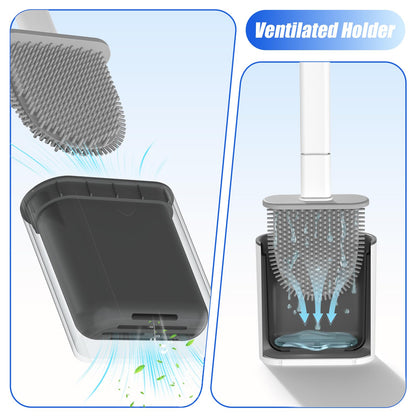 Toilet Brush, 1 Pack Bathroom Silicone Toilet Brushes and Holder Sets with No-Slip Long Plastic Handle and Soft Flexible Bristles