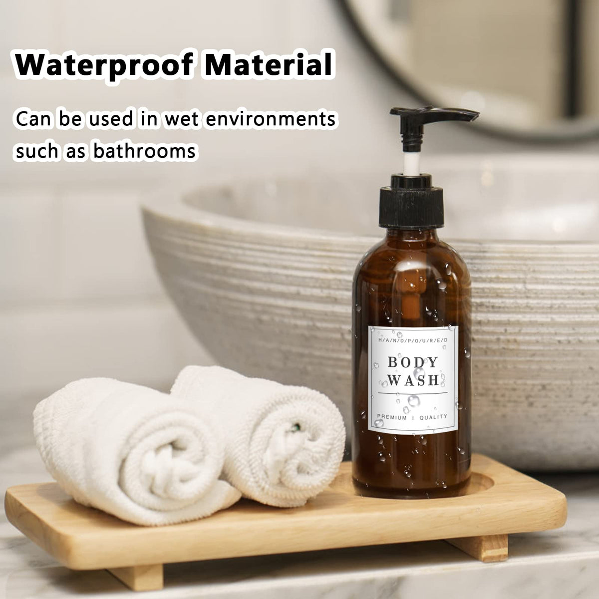 24 PCS Waterproof Labels for Bottles, Bathroom Hand Soap Shampoo and Conditioner Dispenser Label Stickers, Removable Labels for Soap, Lotion