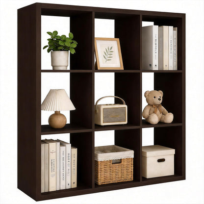 CTESNE【Wooden Thick Frame 9 Cube Storage Organizer Shelf with Anti-Tipping Kits + Reversible Open Back Bookcase