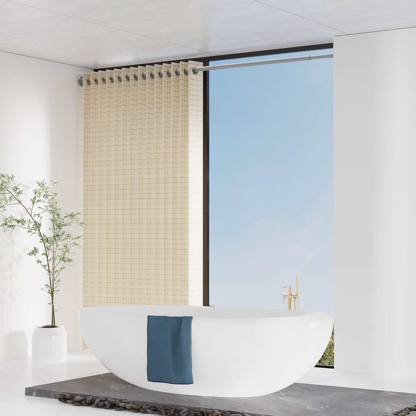 WELDUN Curtain Tension Rod Extendable, 48-190CM No Drill Telescopic Shower Curtains Rail, Adjustable Strong Spring Rod for Window Bathroom, Bedroom