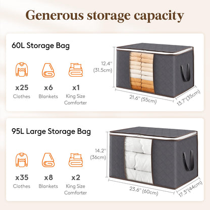 Lifewit 95L Clothes Storage Bags Large Storage Box With Lid Packing Boxes for Moving House With Reinforced Handle Thick Fabric Clear Window for