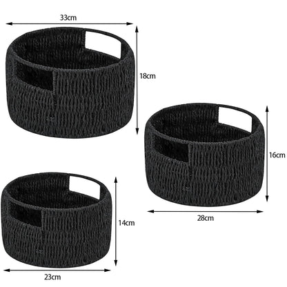 Vagusicc Woven Storage Baskets Set of 3, HandWoven Round Wicker Storage Basket with Handles, Natural Wicker Shelf Baskets Organizer