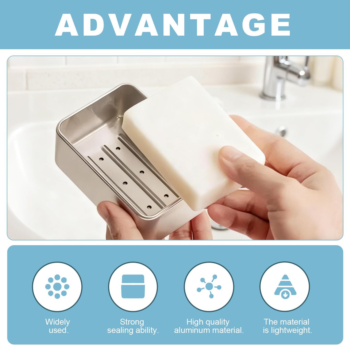 2 Pcs Aluminum Soap Dishes, Rectangular Metal Soap Storage Case