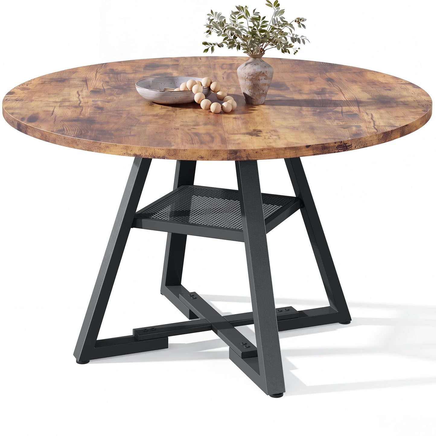 Jocoevol Round Dining Table for 4-6 People, Circle Dinner Table with Shelves, Space Saving Wood Kitchen & Dining Room Furniture (Vintage, 51 inch