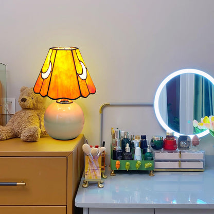 KIPHEPI Mushroom Lamp Small Bedside Table Lamp-Nightstand Orange Glass Moon Nightlight for Bedroom Dorm Living Kitchen, Tiffany Style Aesthetic Cute