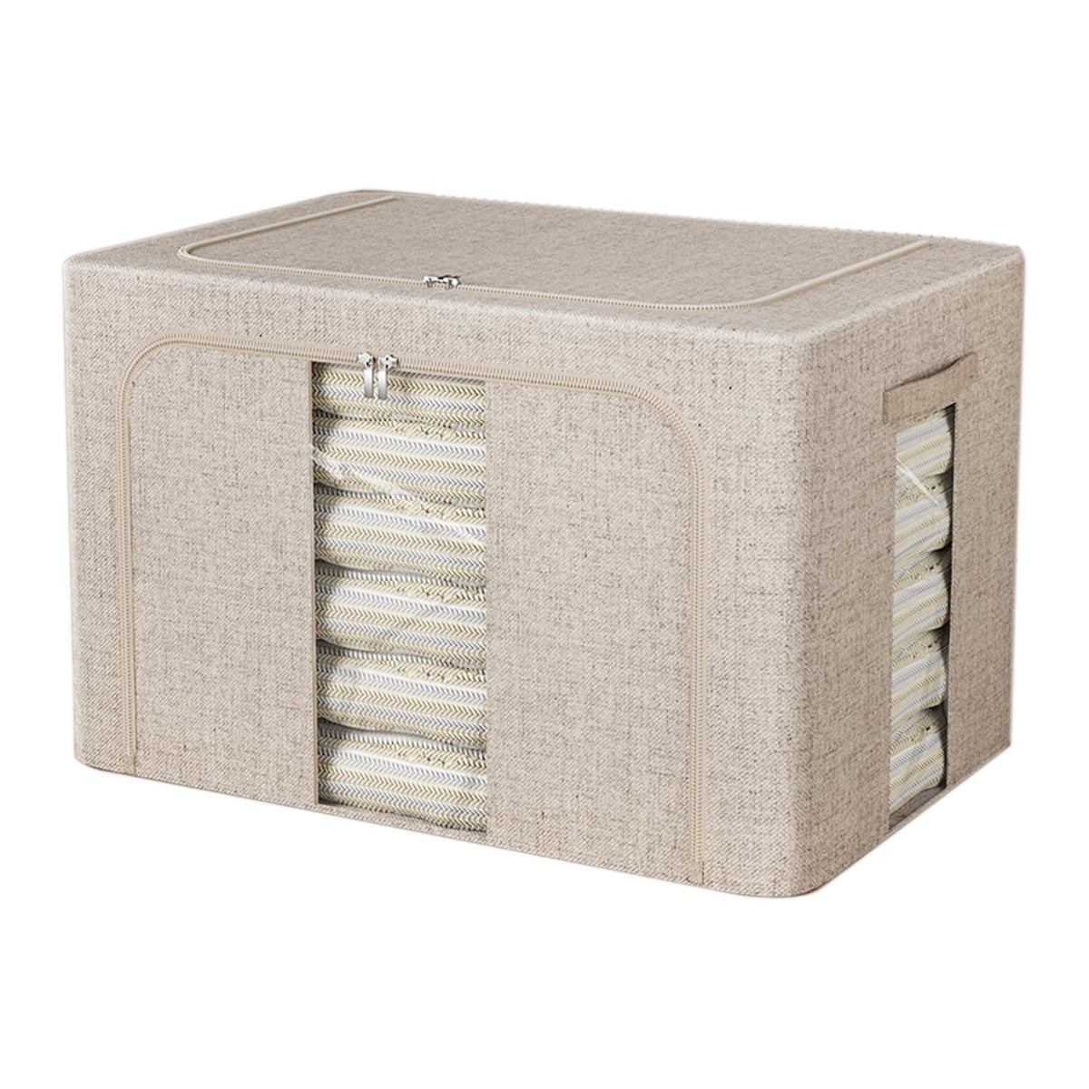 FYTXSZ Clothes Storage Boxes 66L with Metal Frame, Foldable Fabric Storage Bins with Lid and Clear Window