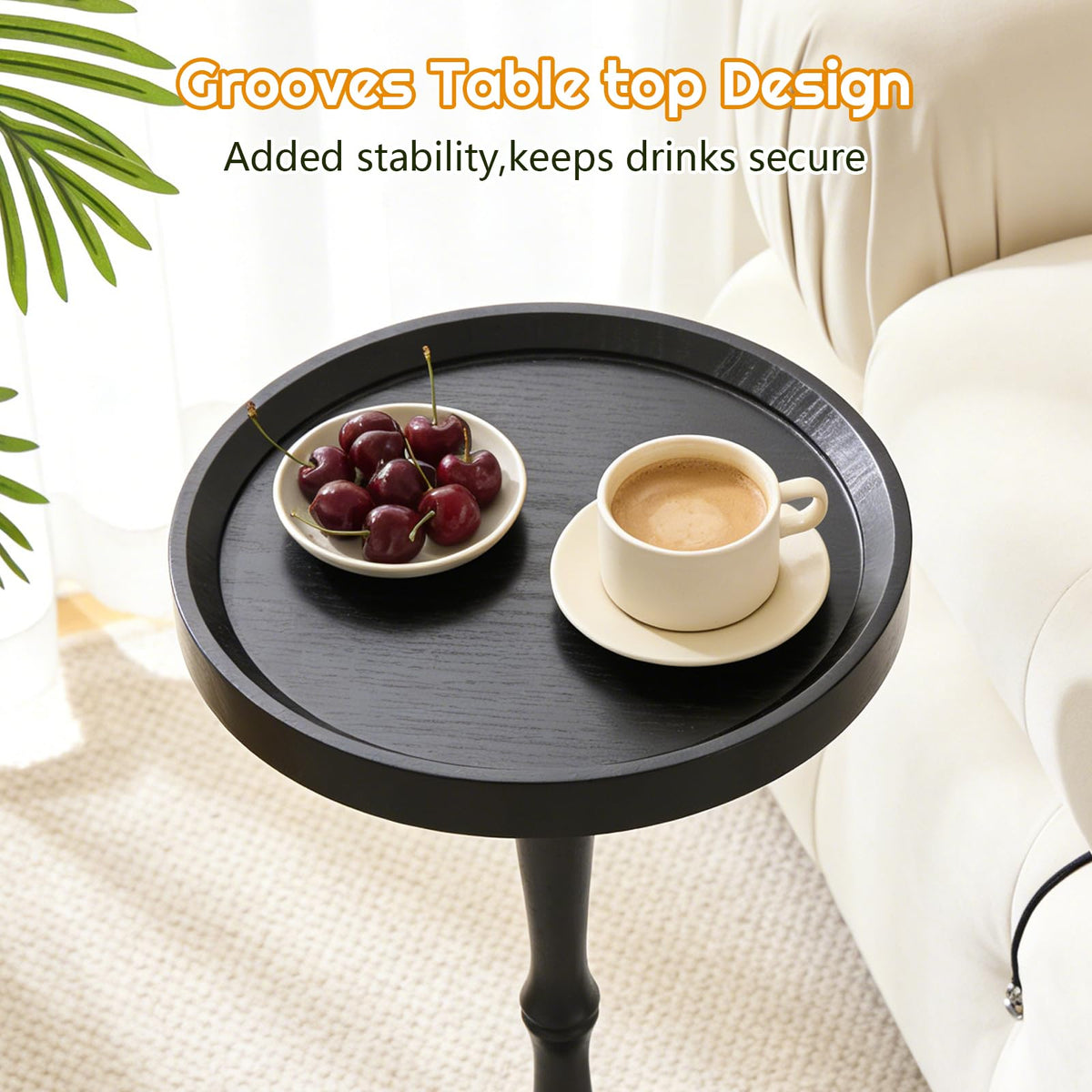 Simcat Round Side Table Bamboo Joint Design, Small Round Coffee Table for Small Spaces with Solid Wood Leg for Living Room, Bedroom, Corners