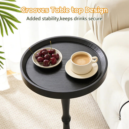 Simcat Round Side Table Bamboo Joint Design, Small Round Coffee Table for Small Spaces with Solid Wood Leg for Living Room, Bedroom, Corners