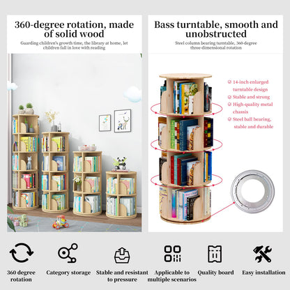 PTUWODS Rotating 360° Bookcase - Hexagonal Kids High Shelf, Floor Standing Corner Storage Shelf for Home, Living Room, Office (3 Tiers), Xuanzhuan001