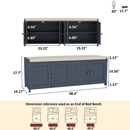 HOME BI Shoe Storage Bench with Cushion, 4 Door Entryway Bench with Padded Seat, 2-Tier Shoe Organizer with Adjustable Shelves