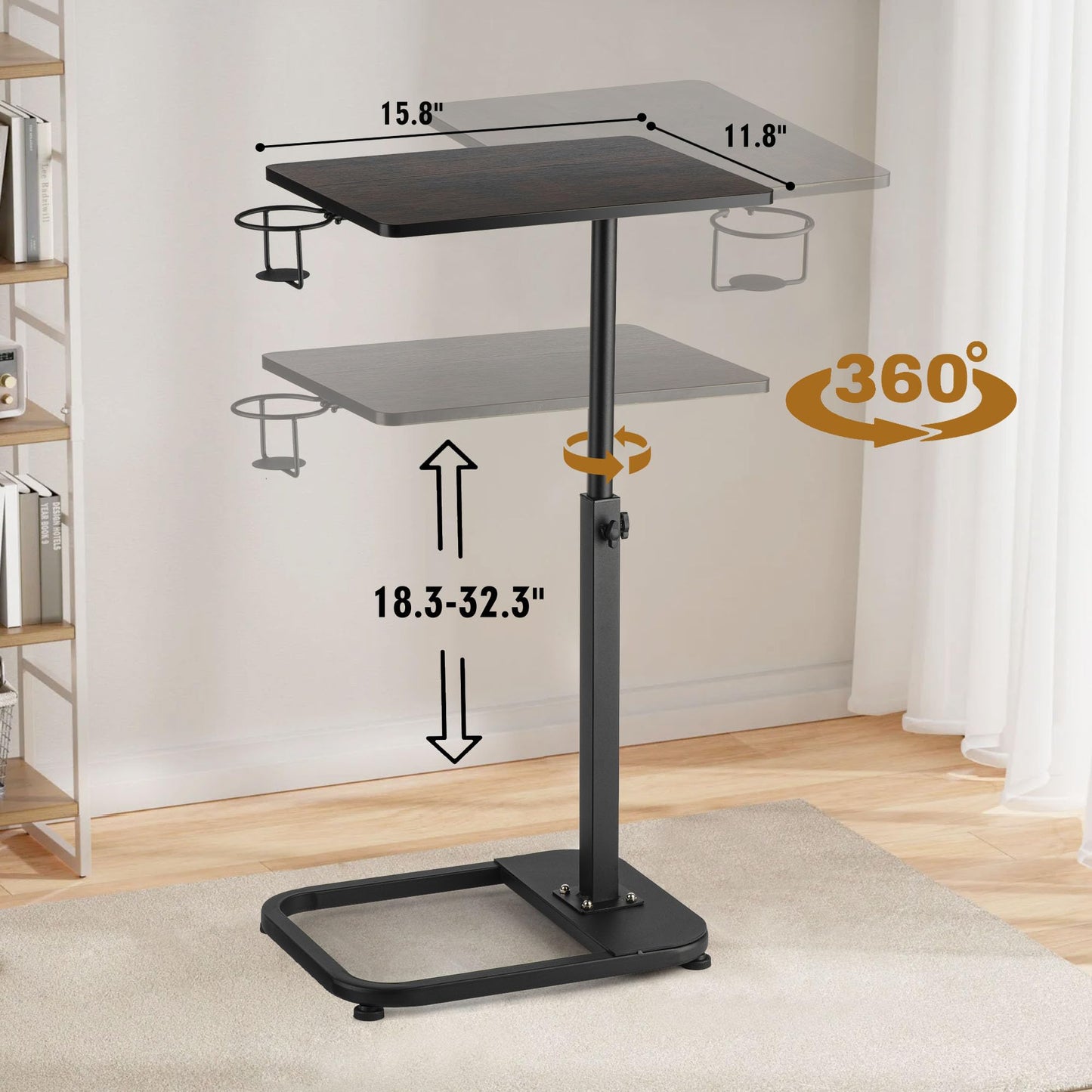 Ngduihoo C-Shaped Side Table,Adjustable Height End Table with Weighted Base,Ideal Coffee Table for Living Room, Bedroom