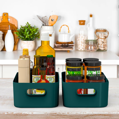 W&H 5 PCS Plastic Storage Boxes, Medium Plastic Storage Baskets with Handle, Home & Kitchen Cupboard Boxes, Organizer Baskets for Bathroom, Shelf
