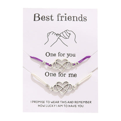Best Friends Infinity Heart Bracelet - Adjustable Friendship Card Bracelet Set