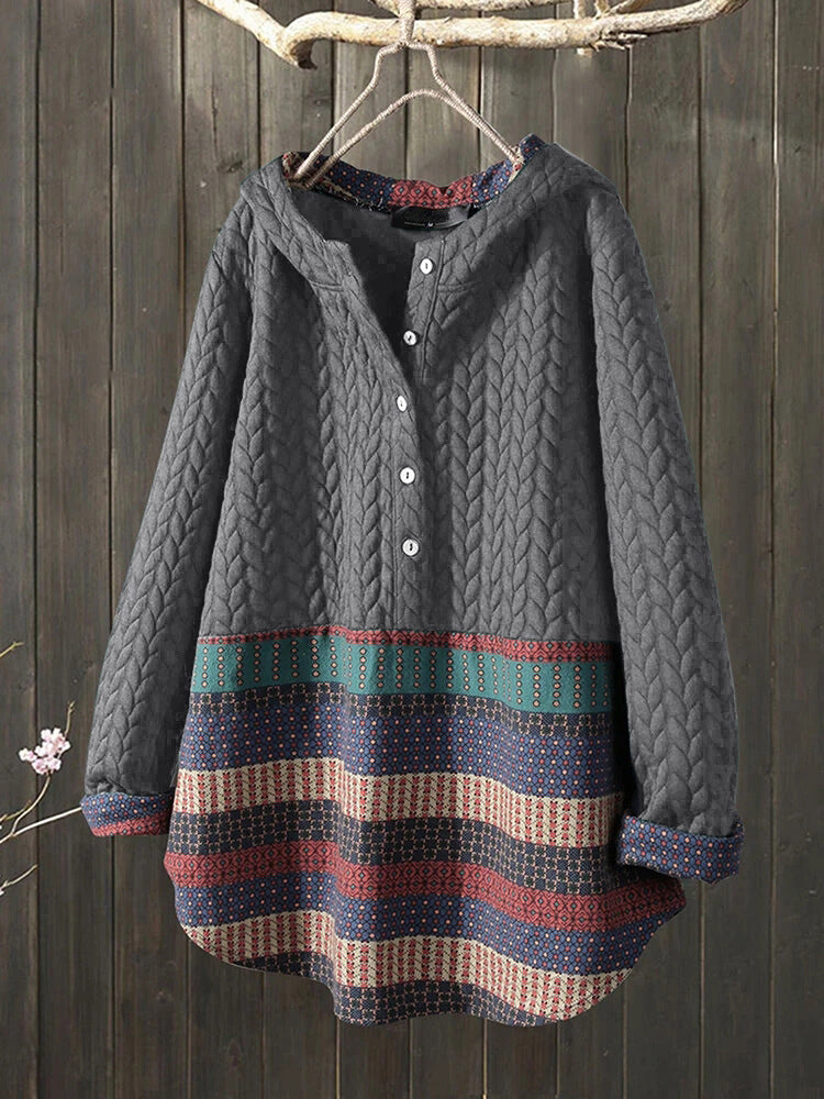 Short Coat Ethnic Style Printed Long-sleeved Mid-length Women's Coat