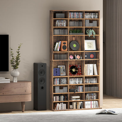 HOMCOM CD Storage Unit with Adjustable Shelves, 102 x 195 cm, Rustic Brown