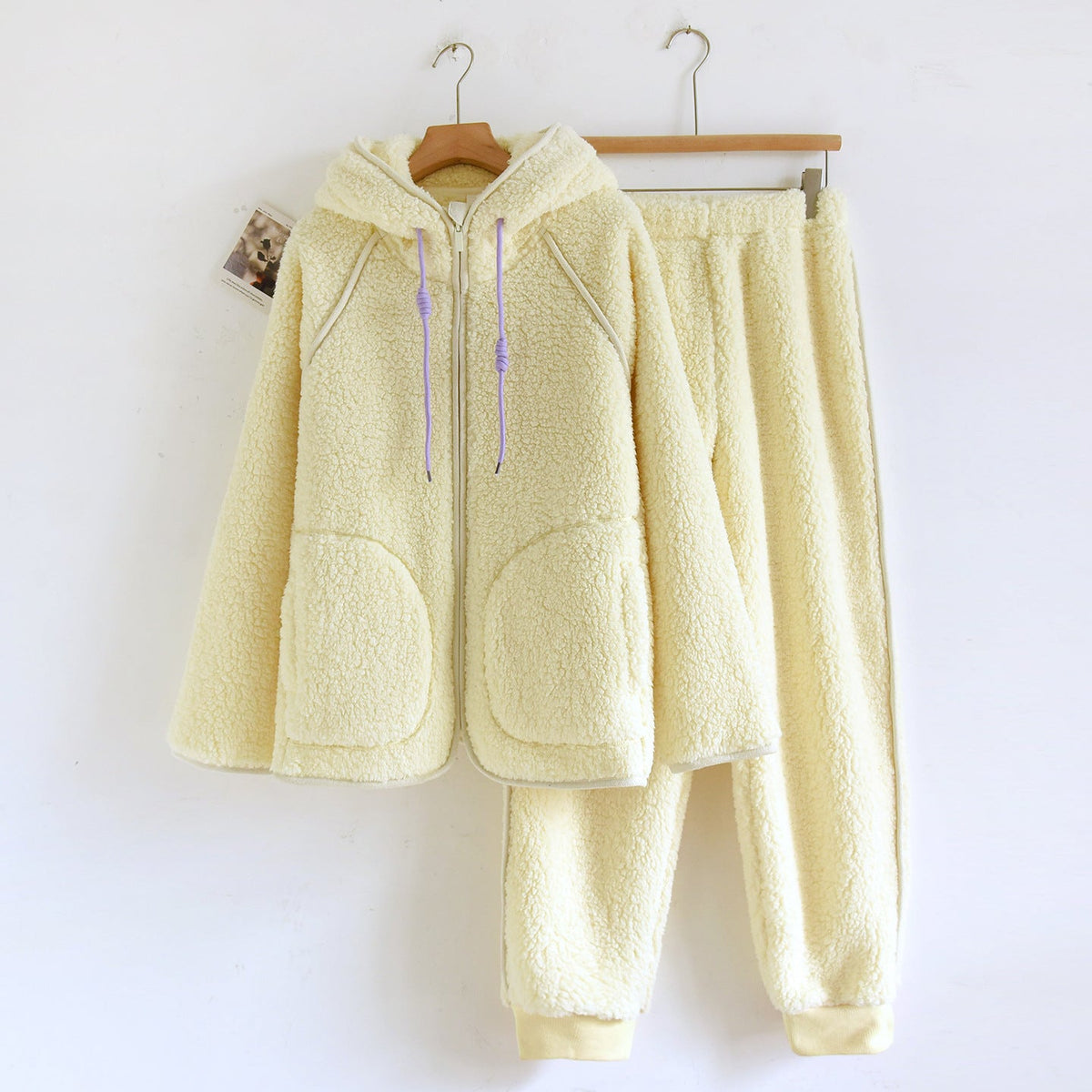 Corduroy Solid Color Casual Loose Fitting Set Flannel Hooded Padded Loungewear