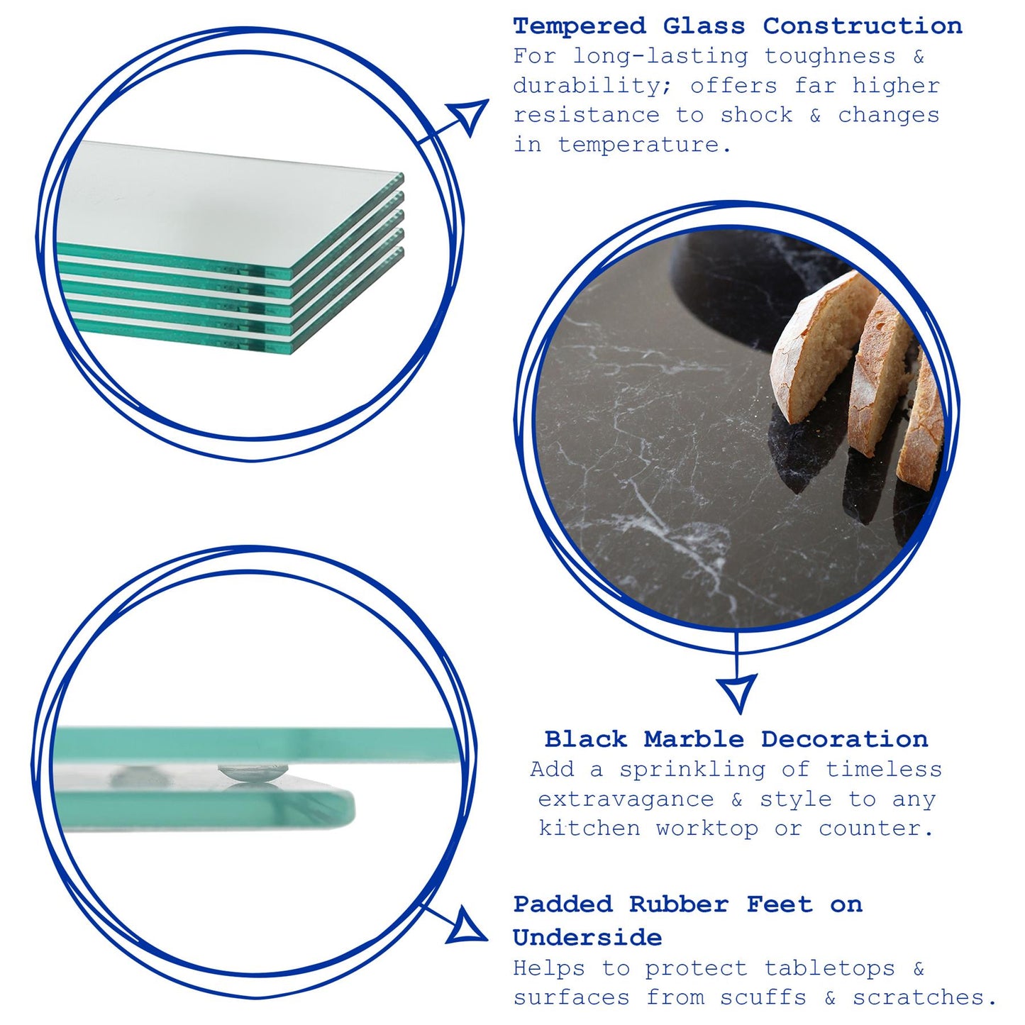 Rectangle Glass Chopping Board - 40cm x 30cm - Marble