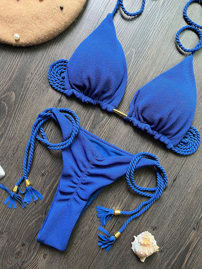 Women's Fashion Braided Rope Bikini Suit
