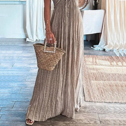 Summer New Solid Color Sexy Backless U-neck Strap Back Dress