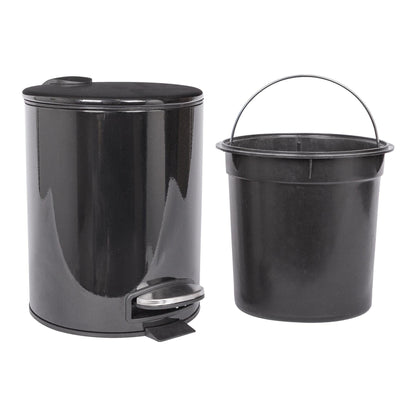 2pc 5L Black Round Stainless Steel Pedal Bin & Toilet Brush Set