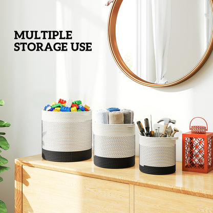 Outsunny Plant Pots Handwoven Cotton Indoor Planters with Waterproof Liner Set of 3 White
