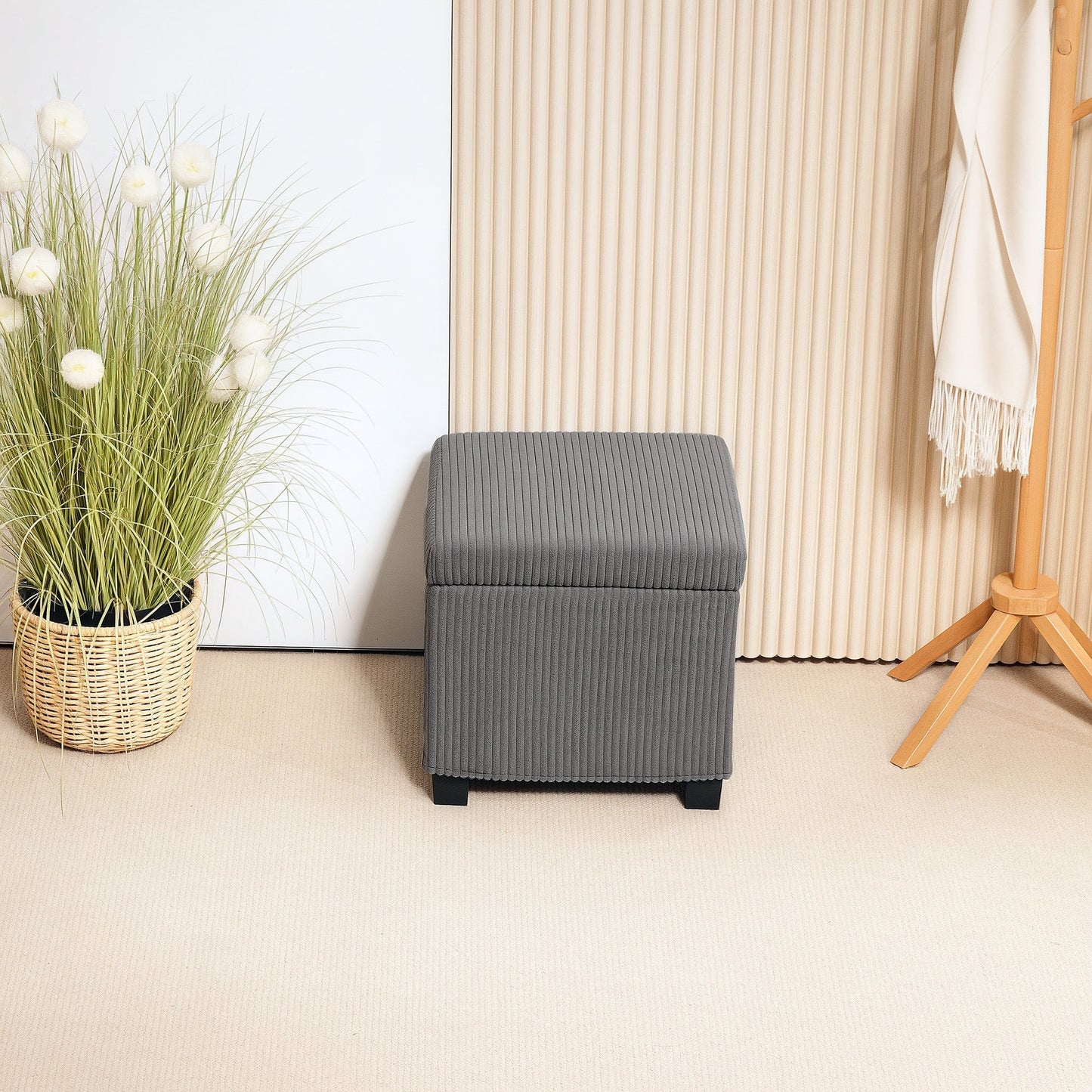 HOMCOM Storage Ottoman Bench, Corduroy Footstool with Removable Lid and Legs, 40cm Storage Chest Box for Living Room, Bedroom, Hallway, Grey