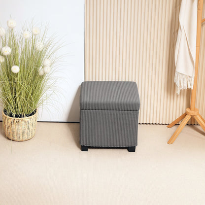 HOMCOM Storage Ottoman Bench, Corduroy Footstool with Removable Lid and Legs, 40cm Storage Chest Box for Living Room, Bedroom, Hallway, Grey