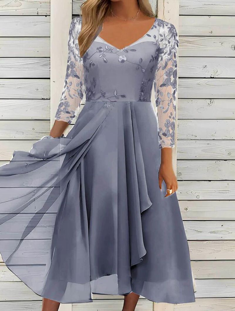 Oversized Chiffon V-neck Patchwork Mesh Dress