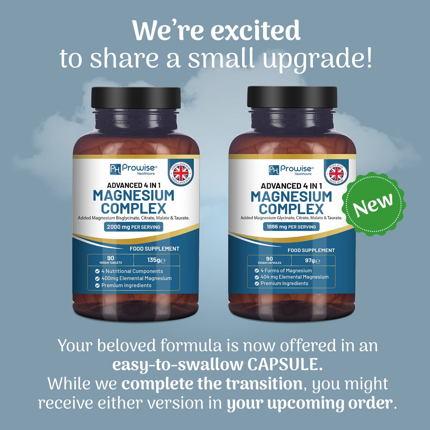 Prowise Magnesium Glycinate Complex 4-in-1 – 1866mg Blend | 404mg Elemental Magnesium | 90 Vegan Capsules