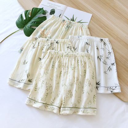 Summer Pure Cotton Gauze Thin Loose Home Shorts