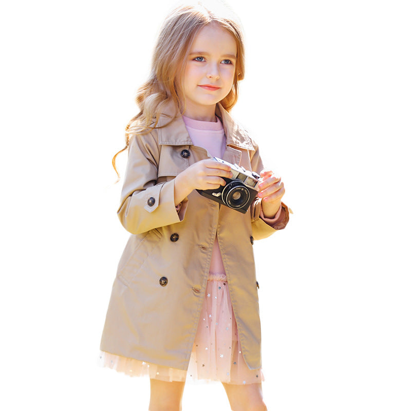 British mid-length girls' trench coat