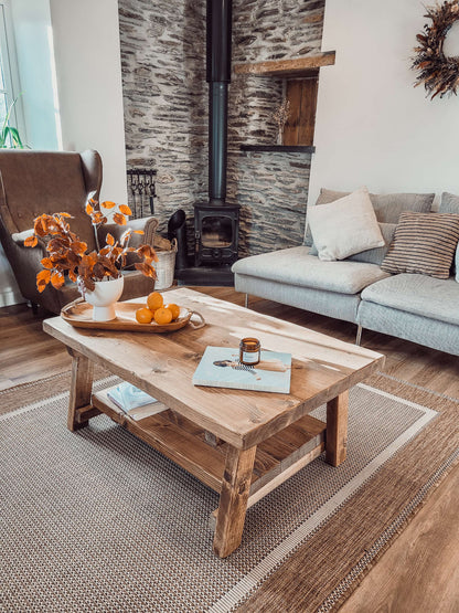 ARBA Rustic Wooden Coffee Table With Shelf