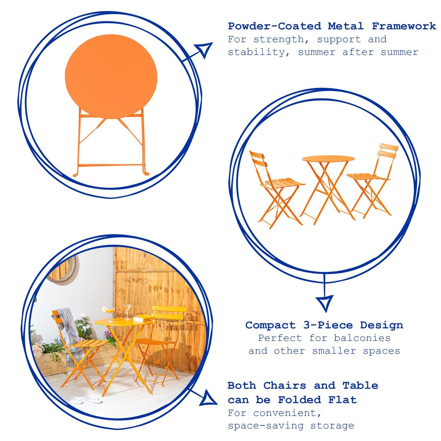 Orange Two-Seater Round Bistro Set