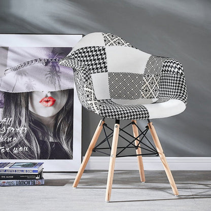 5PCs Dining Set - a White Halo Dining Table & Set of 4 Black/White Patchwork Accent Chairs