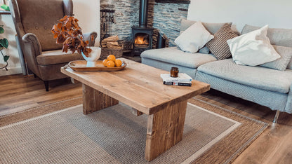 ORIAN Rustic Wooden Coffee Table With Square Legs