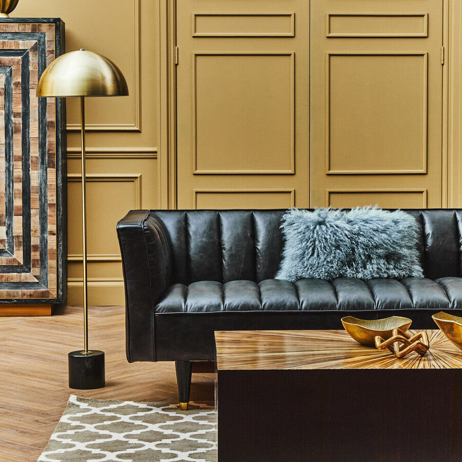 Murdoch Brushed Brass Floor Lamp with Black Marble Base