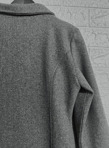 Women's Casual Tweed Coat - Solid Color Mid-Length H-Silhouette Button Front Long Sleeve