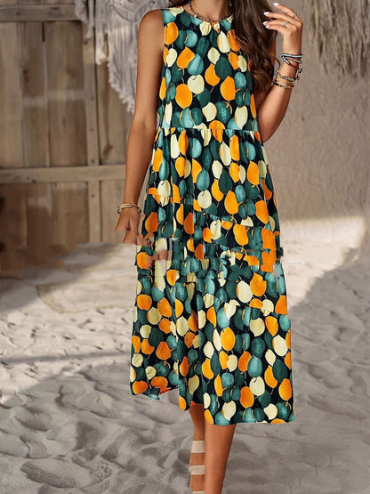 Digital Printing Patchwork Round Neck Dress
