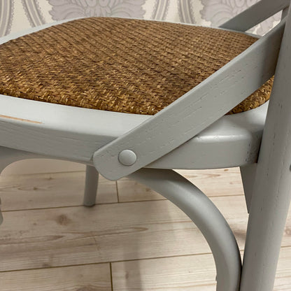 AcaciaHome Modern & Stylish Hand Finished Cross Back Oak Wooden Cafe Chair - Exclusive Rattan Seat Comfortable Office Furniture Collections for Home, Dining, Cafe, and Office Seating (Grey)