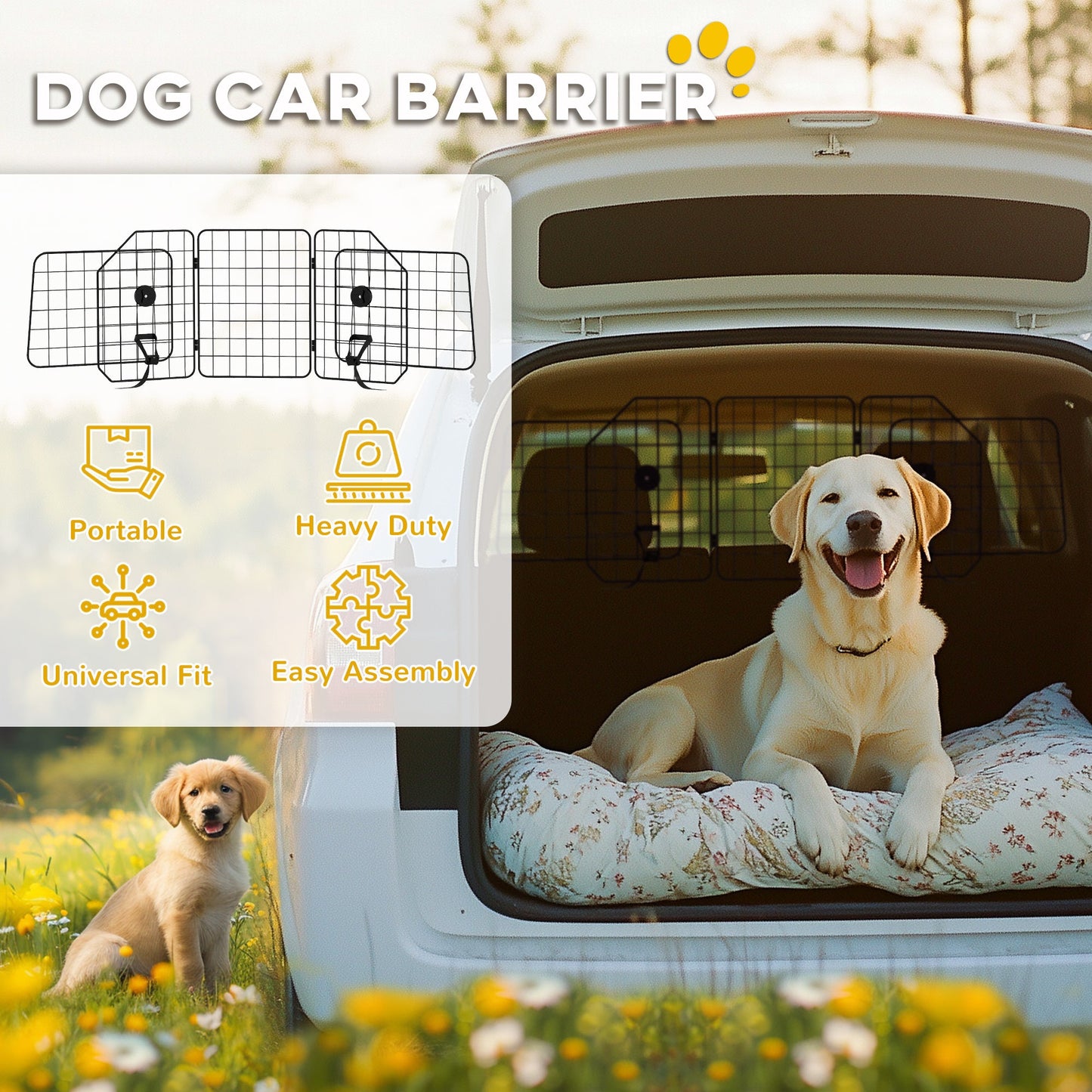 PawHut Dog Guard for Cars, Vans, Vehicles, with 93-150cm Adjustable Width