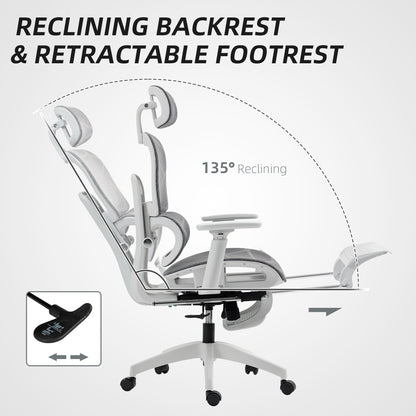 HOMCOM Multi-Adjustable Mesh Office Chair - Grey and White
