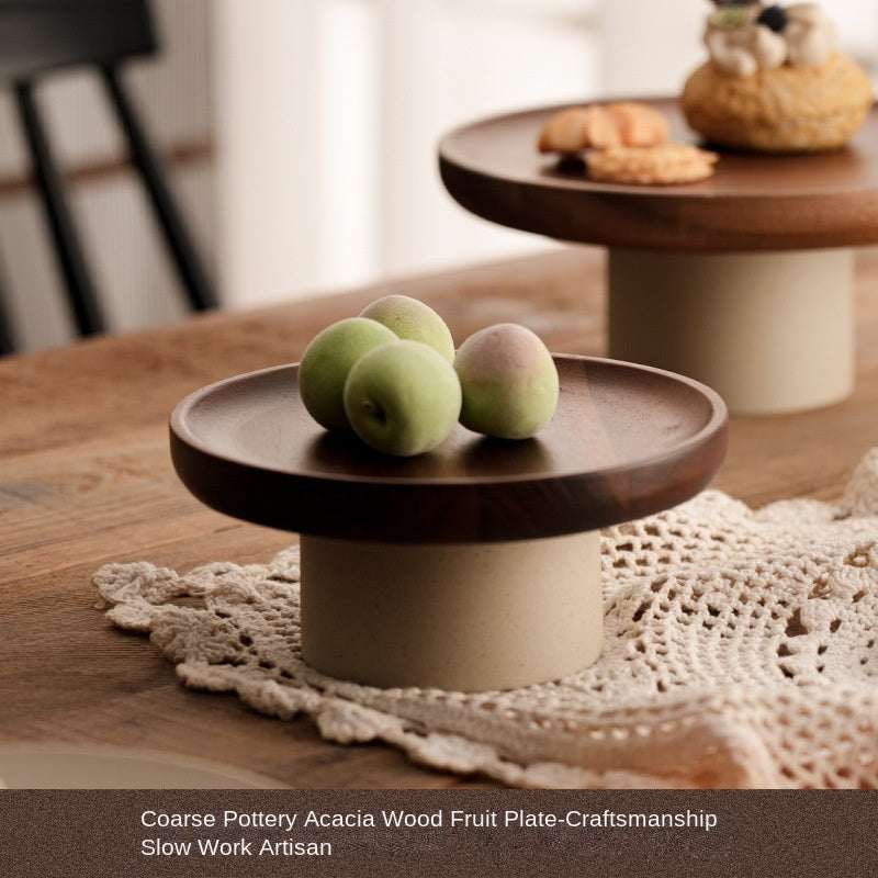 Acacia wood cake tray living room household Dim sum tray clay high fruit tray
