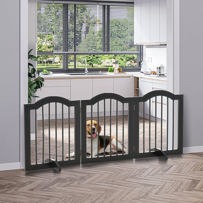PawHut Freestanding Pet Gate Wooden Dog Gate with Support Feet Foldable Pet Fence Safety Barrier for the House Doorway Stairs Black