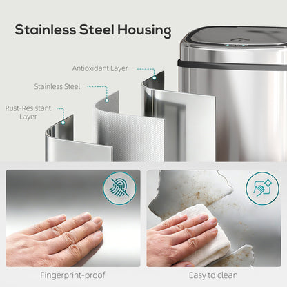 HOMCOM 50L Stainless Steel Sensor Bin - Silver Tone
