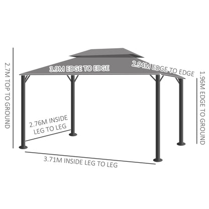 Outsunny 3 x 4m Aluminium Garden\'c2\'a0Gazebo, Marquee Canopy Shelter Pavilion Party Tent with Nets and Curtains for Garden and Deck, Light Grey