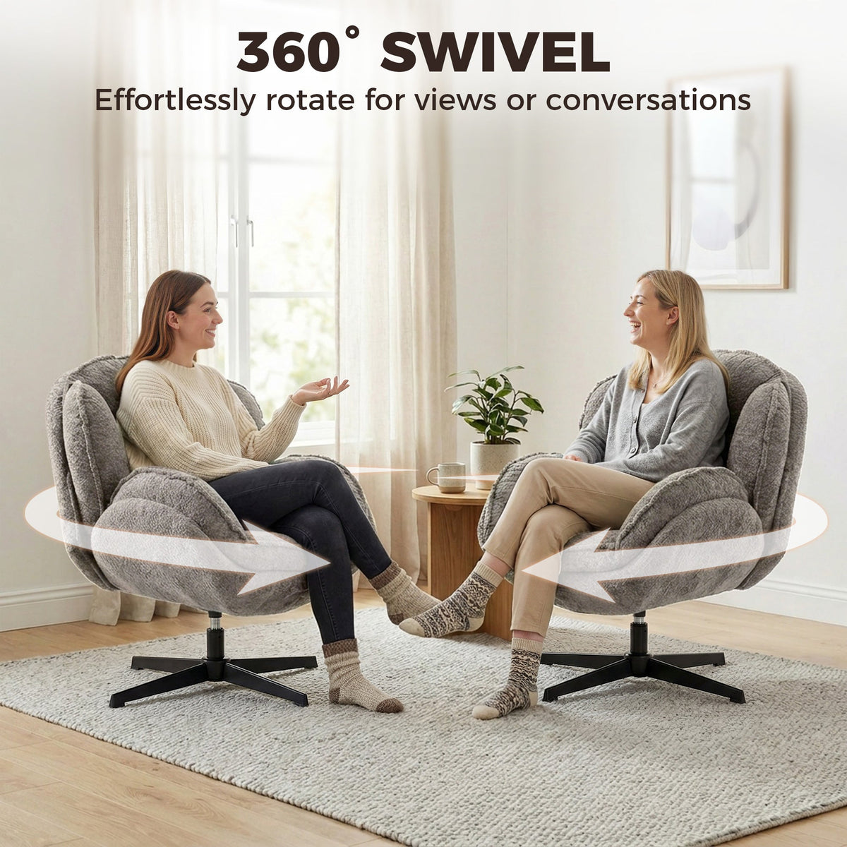 HOMCOM Modern Wingback Accent Chair, Velvet Armchair with Four-Star Base, S-Springs, Swivel, Grey
